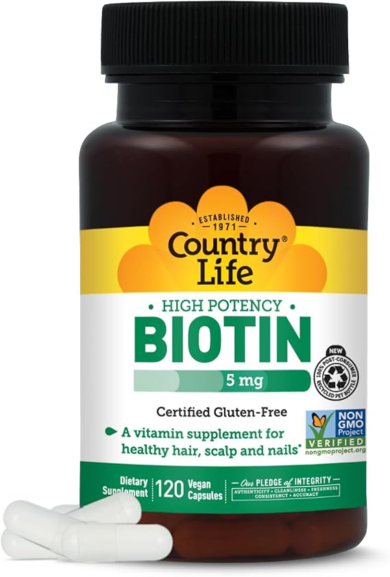 Country Life High Potency Biotin 5 mg, 120 Vegan Capsules