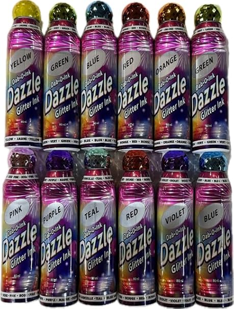 Dab-O-Ink Dazzle Glitter Bingo Dauber/Dabber Ink 24pk - Mixed Colors 3 oz