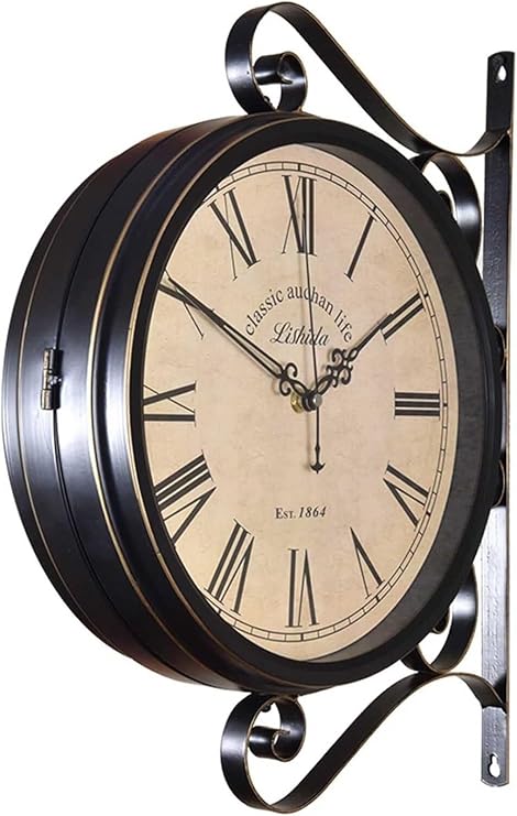 Train Station Clock, Large Wall Double-Sided Clock, 360 Battery Powered Living Room Decoration