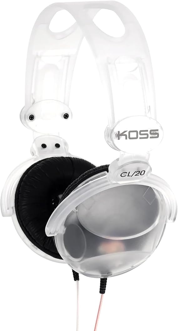 Koss CL/20 Clear Retro 90s Style On-Ear Headphones, Wired Plug | Transparent Design, 3.5mm Jack, Adjustable Headband, Leatherette Cushions