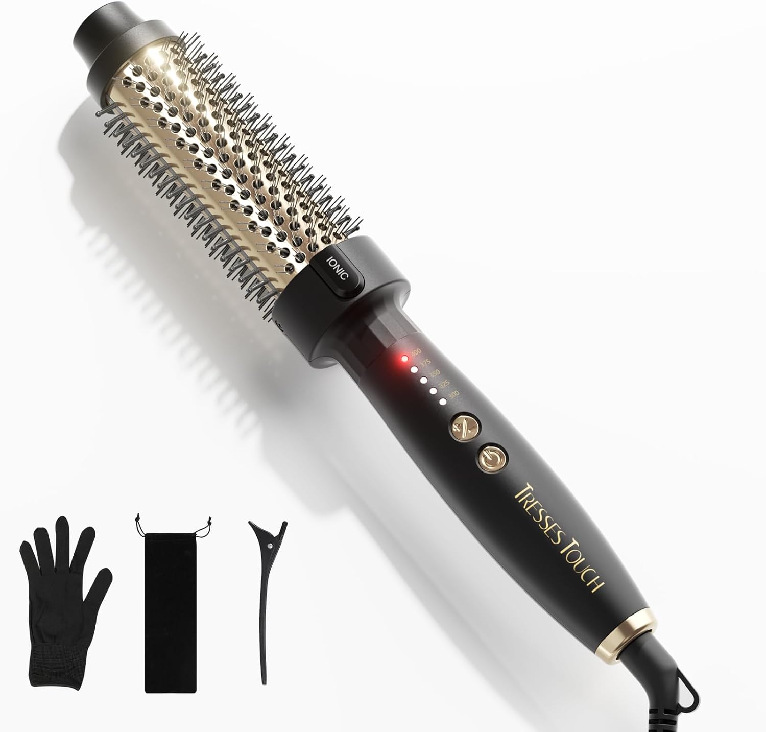 Thermal Brush, Round Heated Hot Brush Blowout Boost Ionic, Curling Brushes for All Hair, 5 Temperature Settings, Universal Voltage for Travel, Dual PTC, Not for Blow Drying, Gold