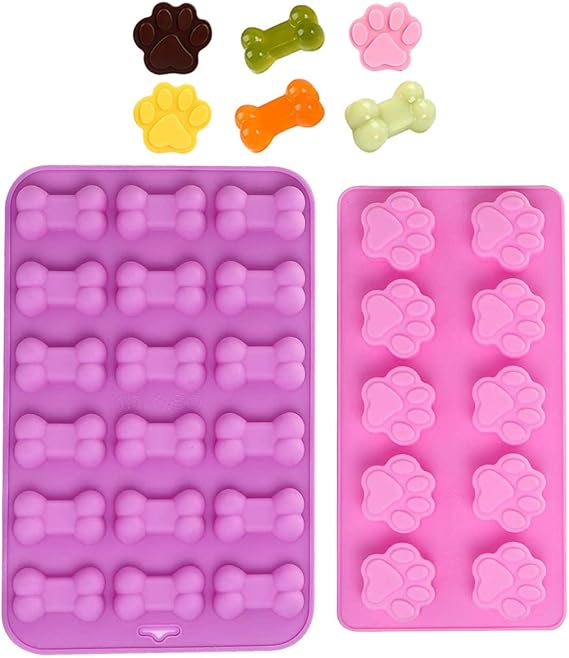 Silicone Chocolate Moulds, 10-Cavity and 18-Cavity Dog Paw & Dog Bone Molds Set, Reusable Non-Stick Silicone Molds for DIY Cake, Candy, Jelly, Ice Cube