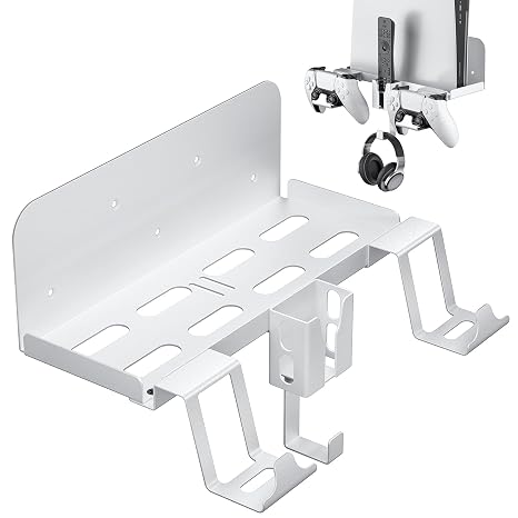 Allnice PS5 Wall Mount, 5 IN 1 Playstation 5 Wall Mount (Disc and Digital Edition) Wall Bracket for Playstation 5 with Detachable Controller Holder & Headphone Hanger & Remote Control Bracket (White)