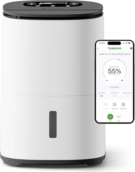 MeacoDry Arete® Two 12L Smart Dehumidifier & HEPA H13 Air Purifier | Low Energy, Low Noise, Wi-Fi Meaco App, Smart Humidity Mode, Removes Moisture in Homes & Flats, 5x Year