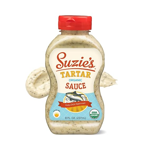 Suzie's Organic Tartar Sauce, Gourmet Tartar Sauce for Fish Sandwiches, Fries, Seafood Baskets, Crab Cakes, Shrimp And Fried Vegetables, Flavorful Pantry Condiment for Everyday Recipes