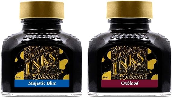 Diamine - 80ml Fountain Pen Ink 2 Pack - Oxblood & Majestic Blue