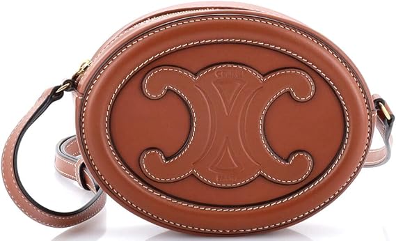 Pre-Loved Triomphe Oval Crossbody Bag Leather Mini, Brown