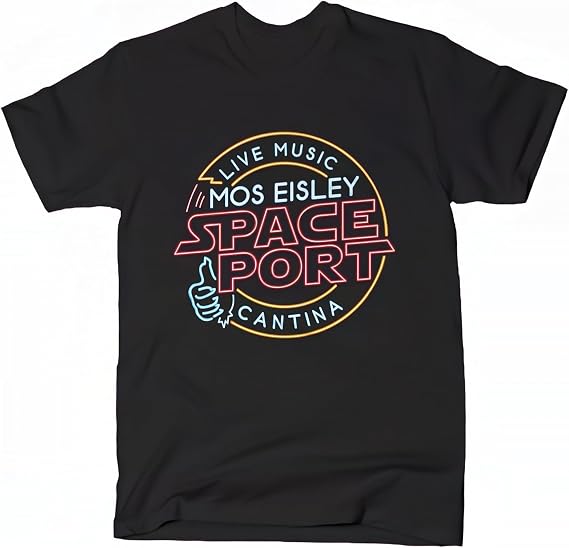 Mos Eisley Space Port Cantina Neon Sign on Black T-Shirt