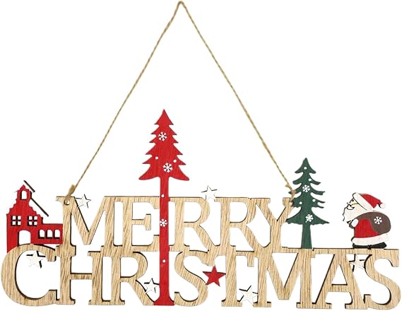 Merry Christmas Sign,Christmas Hanging Ornament,Christmas's Door Plaque Sign,Santa Tree Xmas Decorations for Outdoor Indoor