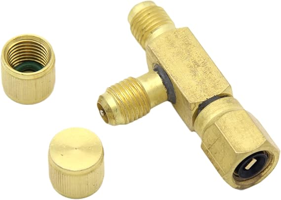Quick Coupler Tee Adapter HAVC Tee Adapter 1/4" Tee Adapter Valve Core for Gauge Deep Vacuum Pump Manifold, Swivel Connector to Hook Up A Vacuum Pump Manifold