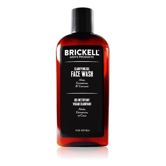 Brickell Men's Products Face Wash for Men Clarifying Gel Facial Cleanser, Mens Face Wash for Oily Skin, With Aloe, Geranium & Coconut, 3.4 oz, Scented