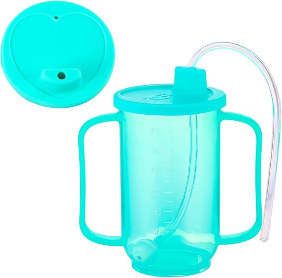 Sliner 1 Pcs Adult Sippy Cups for Elderly with Long Straw 12 oz, Blue