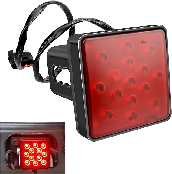 LED Trailer Light, 12V Red, Fits 2" Receiver with 4-pin Adapter, Super Bright Red Lens Square Tail Light, Trailer Hitch Accessories for Towing Truck RV and SUV