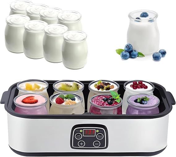 Ultimate Yogurt Maker, 1400ml Automatic Yogurt Maker, 8 180ml Glass Yogurt Jars, Temperature and Time Control, Probiotic Yogurt Maker with LCD Display