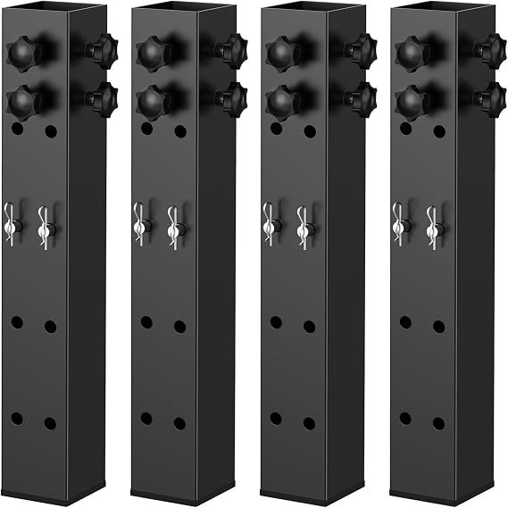 Up Grade 4 Pack Carbon Steel Dorm Bed Riser 2.4" Diameter Metal Bed Riser for Square Wooden Bed Frame, Table Adjustable to 3.2", 5.1", 8.1" or 11.2" Height (for Bed Leg 2.3-3.1")