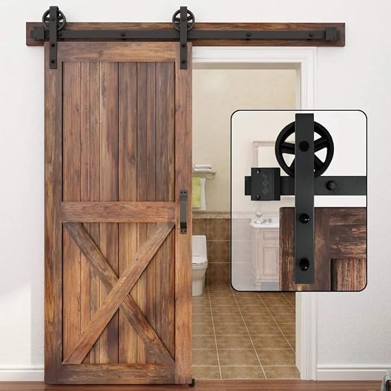 WINSOON 150 cm Single Sliding Door Sliding Door Rail Sliding Door Fitting Set Heavy Duty Sliding Door System Wooden Sliding Door Complete Set Black