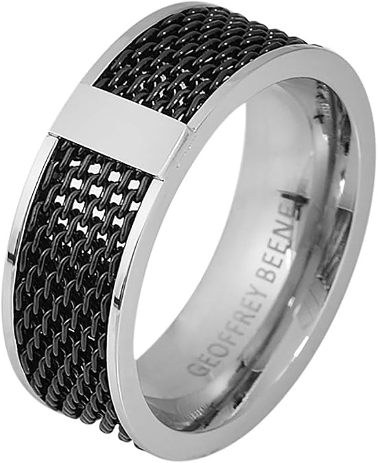 Geoffrey Beene Men's 8mm Stainless Steel Polished Edge Mesh Ring
