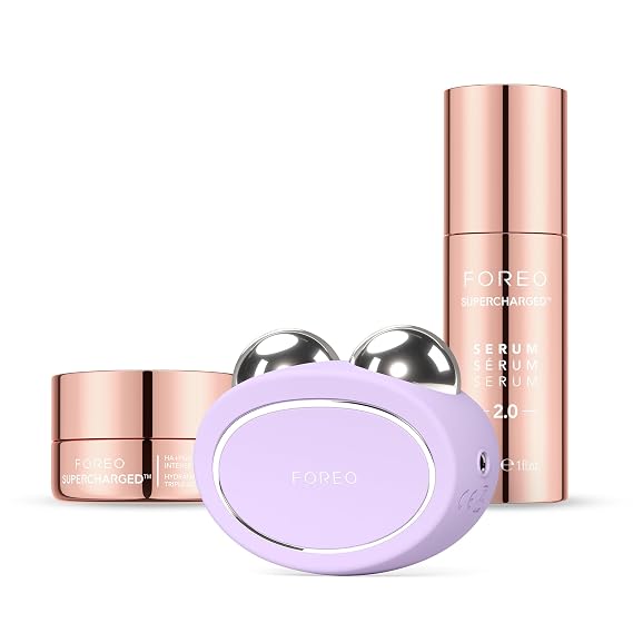 FOREO Total Facelift Bundle - BEAR 2 Advanced Microcurrent Facial Device + SUPERCHARGED SERUM 2.0 1 oz + SUPERCHARGED HA+PGA Triple Action Intense Moisturizer 0.5 oz - Anti Aging - Skin Care Tools | Microcurrent facial device, face massager, face roller, skin care tools, hyaluronic acid, face moisturizer, lifting