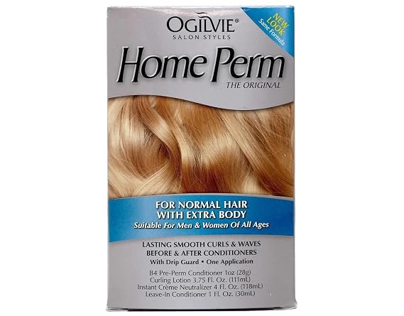 Ogilvie Salon Styles Home Perm The Original with Extra Body for Men & Women - For Color Treated, Normal Hair - Lasting Smooth Curls & Waves Before & After Conditioners with Drip Guard - 1 Application