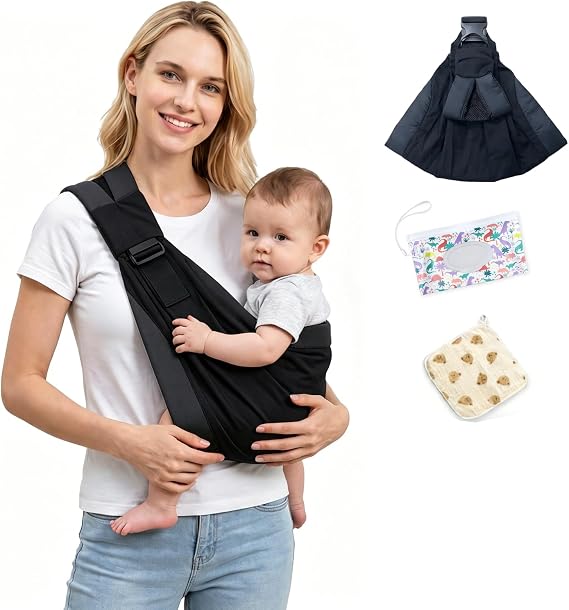 Baby Carrier Newborn to Toddler - Ergonomic, Cozy and Lightweight Infant Carrier for 3-20kg, Effortless to Put On, Ideal for Hands-Free Parenting, Enhanced Lumbar Support (Black)