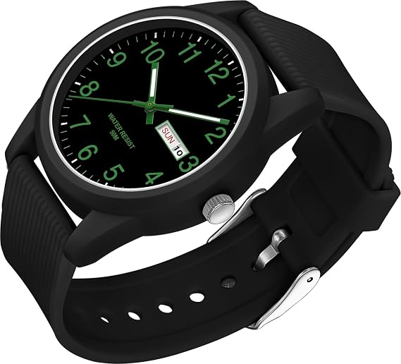 Men's Quartz Watch Analogue Sporty Watch Men Women 50 m Waterproof Silicone Strap Casual Wristwatches for Teenagers with Date Day of the Week Luminous Hands Large Numbers
