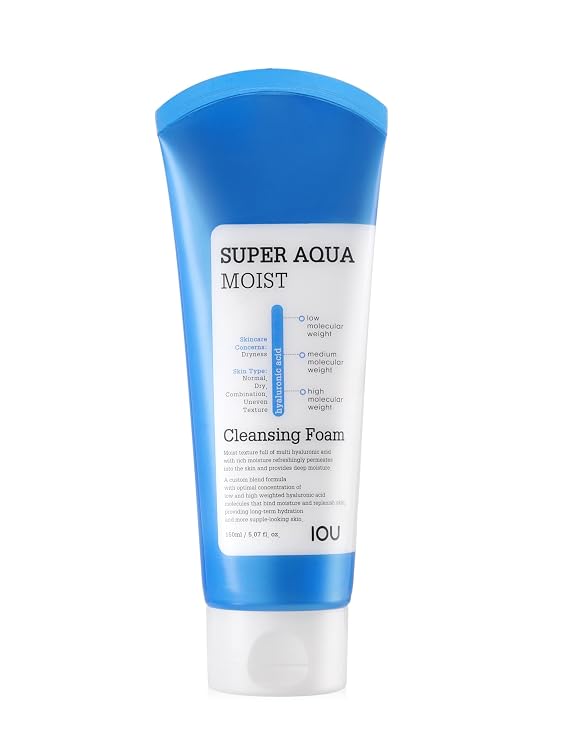 WELCOS IOU Super Aqua Moist Cleansing Foam | Long-Lasting Hydrating, Soothing & Nourishing w/Hyaluronic Acid | Hydrating Bomb | Korean Skin Care | 150ml / 5.07Fl. oz