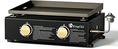 KingChii 19 Tabletop 2-Burner Griddle Portable Gas Grill with Rear Grease Trap, Powder Coated Steel, Black