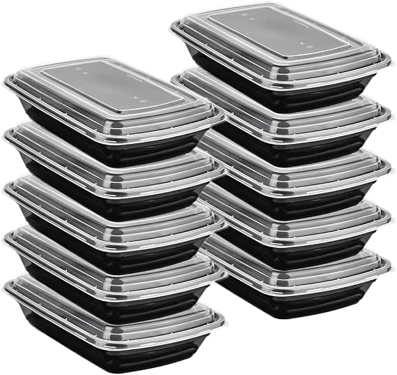 10 Pack Meal Prep Containers, Plastic Food Prep Containers with Lids, 1 Compartment Food Storage Trays - Microwave, Freezers & Dishwashers Safe - Stackable Storage Lunch Boxes (800 ml/28 oz)