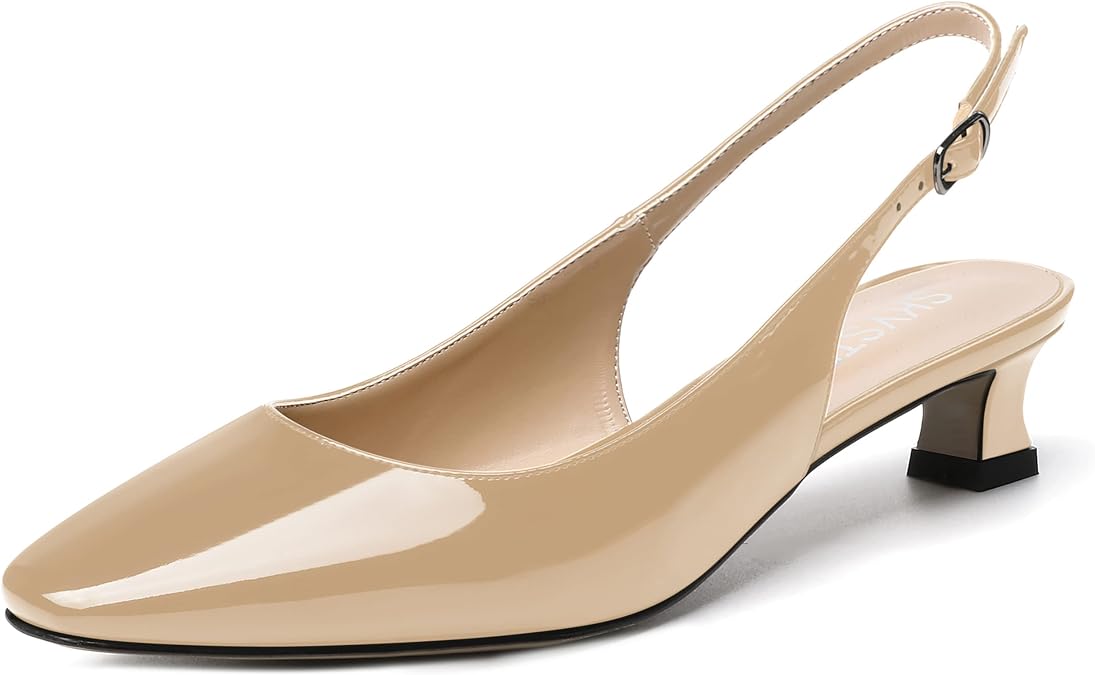 SKYSTERRY Women's Slip On Square Toe Casual Patent Slingback Dating Spool Low Heel Pumps Shoes 1.5 Inch