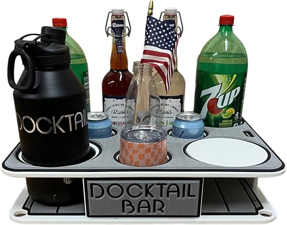 Docktail Bar Boat Caddy Organizer - Portable Bar Table with Rod Holder Mount, Cup Holders, Boat Storage Accessories