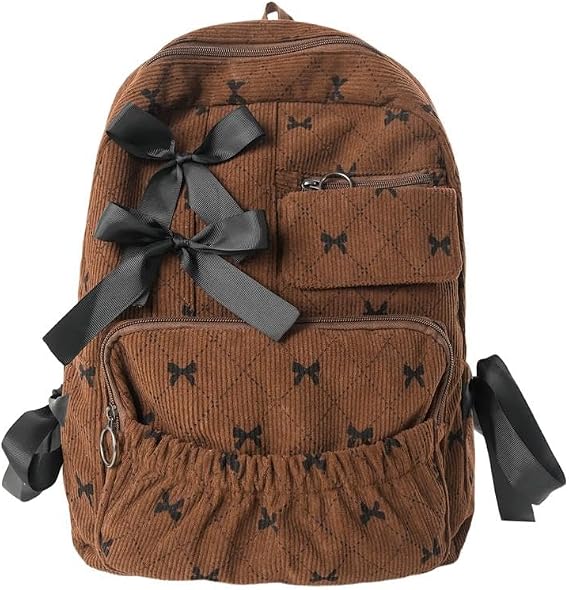 Cute Bow School Backpack Coquette Corduroy Preppy Backpack Aesthetic Y2k Kawaii Bookbag for School Daypack