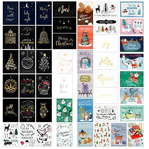 48 Unique Christmas Cards Assorted- Assorted Xmas Greeting Cards in 48 Unique Designs - 48 Bulk Christmas Cards with Envelopes, 4 x 6 Inch