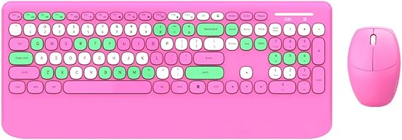 Coverzone Geezer Kablosuz Klavye Mouse Set 106 Tuşlu İngilizce Q Notebook Laptop Uyumlu Ev ve Ofis için Bilek Destekli USB Dongle ile Bağlantı G100 (Pembe)