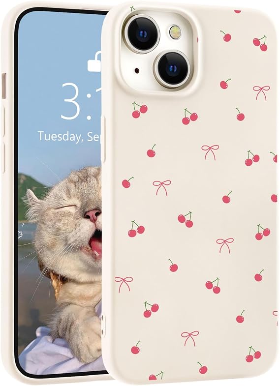 for iPhone 12 Mini Case, Cute Kawaii Cherry Bow White Silicone Phone Case