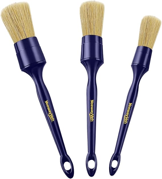 YeewayVeh 3PCS Car Detailing Brush Set, Boars Hair Bristles Brushes, Indigo