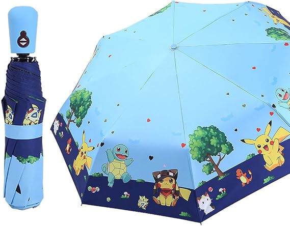 Kids Folding Umbrella- Automatic Open- Cartoon- UV Protection- Travel Umbrella Compact Windproof for Girls Boys Women