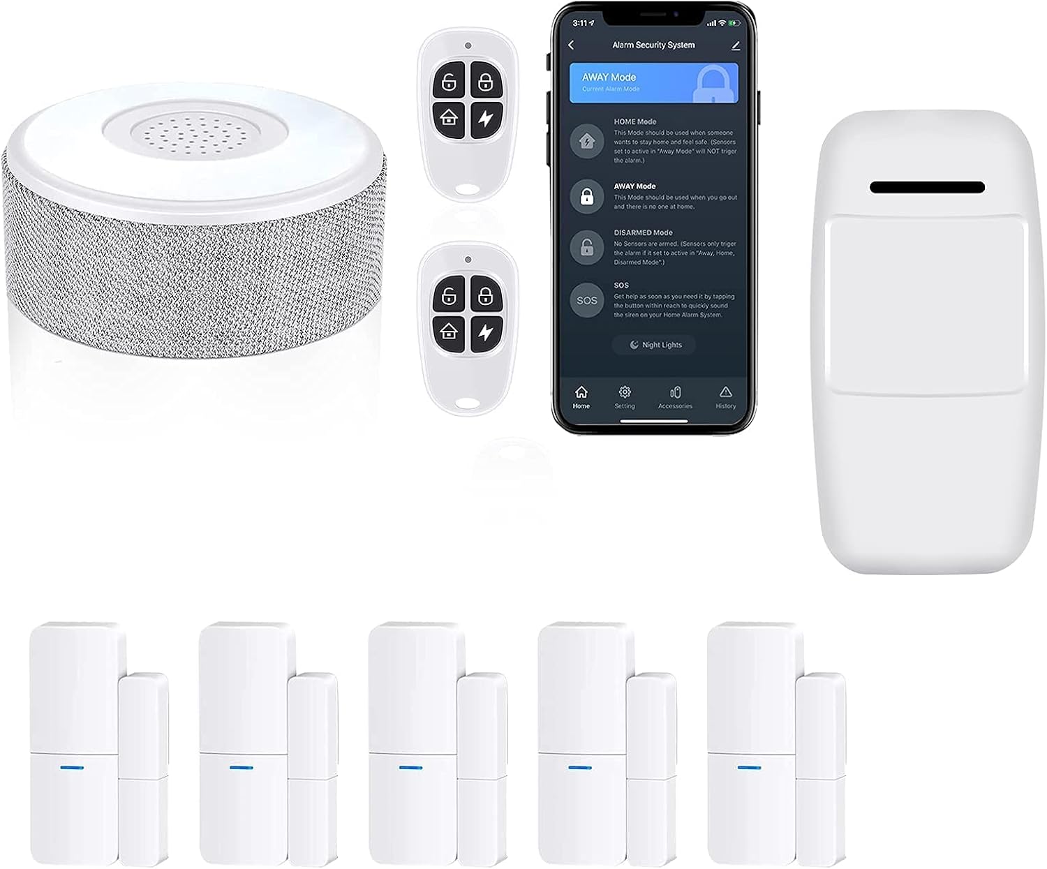 Home Alarm System 8 Pieces-Kit Bundle with Motion Sensor