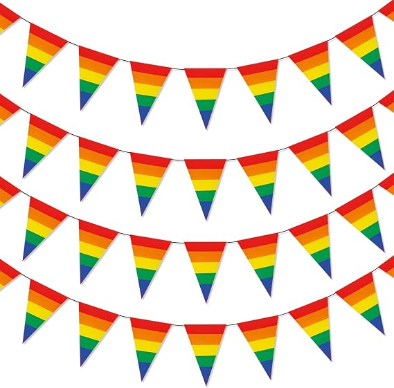 26Ft Pride Decorations Bunting Banner, 25Pcs Rainbow Triangle Pennant Flags