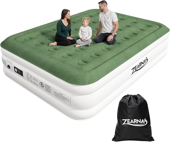 Zearna 2025 Upgraded Queen Air Mattress with Built in Pump，16'' Comfort Blow up Mattress, Quiet Surface Portable Inflatable Mattress, Air Bed with Storage Bag for Guests, Home, Camping, 660 lbs Max