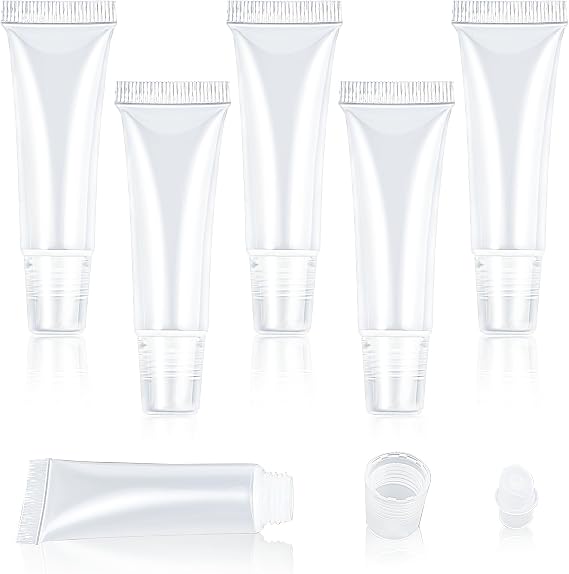 5Pcs Empty Lip Gloss Tubes, Clear Lip Balm Containers Soft Squeezable Travel Toothpaste Containers Mini Refillable Cosmetic Bottles for DIY Lip Gloss