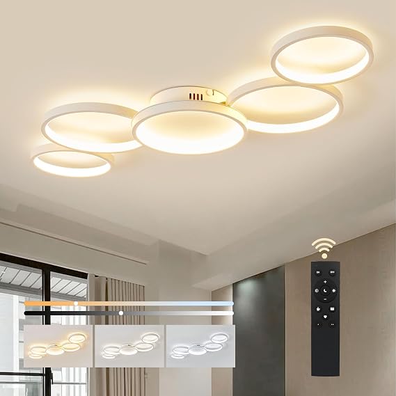 BAYHT Dimmable Ceiling Light with Remote Control, 50W White LED Ceiling Lights Fixtures Brightness Adjustable, Modern Ceiling Lamp LED for Living Room Bedroom [Energy Class E]