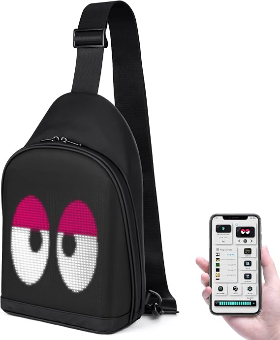 Gelrova Light Up LED Crossbody Bag, Cyber Bag with Programmable LED Dsiplay Screen, Outdoor Advertising Travel Sling Backpack, City Serise