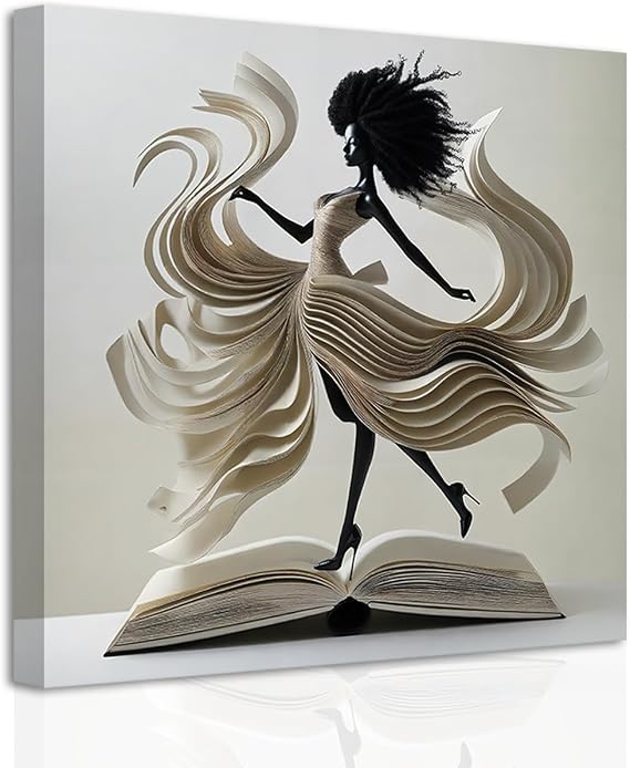 PBXBJY African American Wall Art Black Girl Canvas Art Black Women Pictures Abstract Girl Painting Print Modern Artwork Living Room Office Girls Room Decor Frame (20.00" x 20.00")