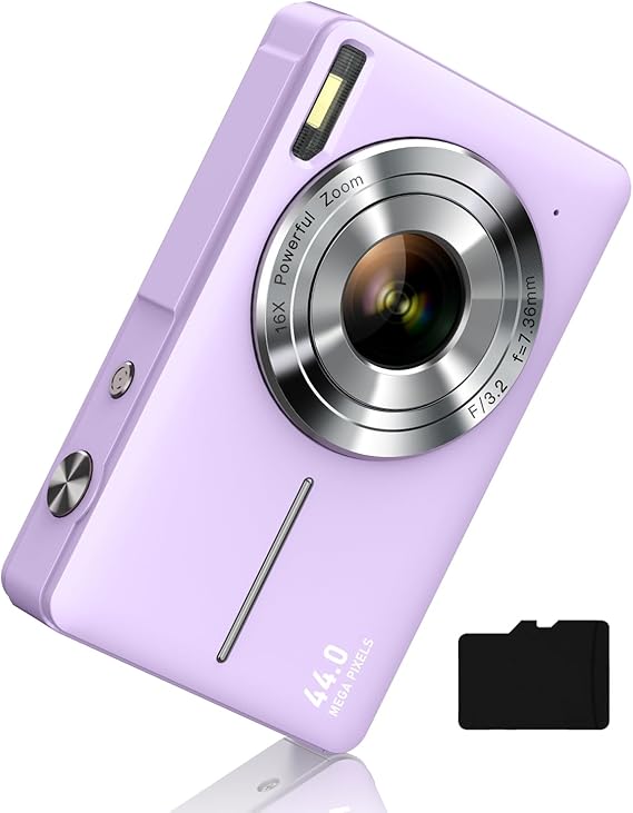 CAMKORY Digital Camera, FHD 1080P Kids Camera 44MP Point and Shoot Digital Cameras with 32GB Memory Card
