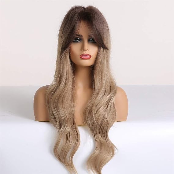 Synthetic Front Wigs Long Ombre Brown Blonde Female Wig with Liu Haibo Heat Resistant Synthetic Wig for Women African American,16 inches
