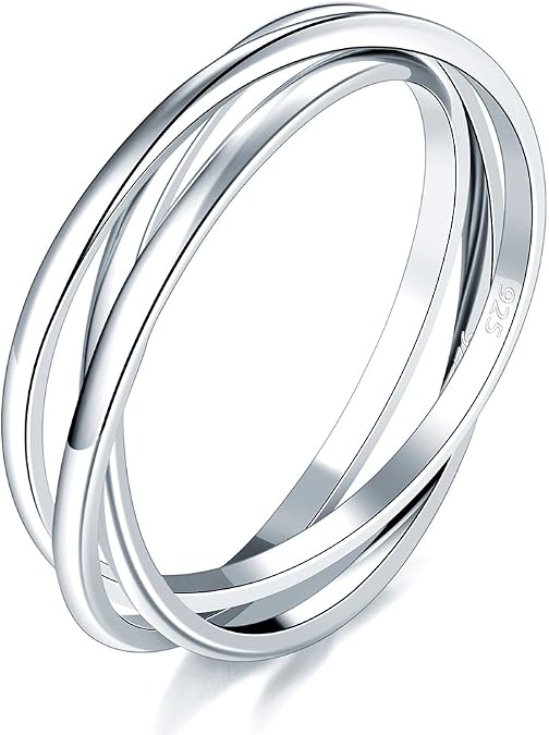 BORUO Fidget Anxiety Ring, Sterling Silver or Waterproof Gold Plated, 4-12 | 925 Sterling Silver or Waterproof Gold-Plated Stainless Steel, with Three Interlocking Bands in 1.8mm or 3mm Widths.