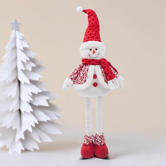JIAHG Christmas Decorations Standing Fabric Santa Claus Snowman Reindeer with Stretchy Legs Christmas Tree Party Favors for Home Office Tabletop Fireplace Shelf Figurine Xmas Decor Ornaments