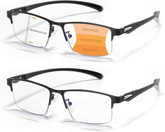 EFE 2 Pack Reading Glasses for Men, 1 Progressive Multifocus Reader and 1 Blue Light Blocking Reader