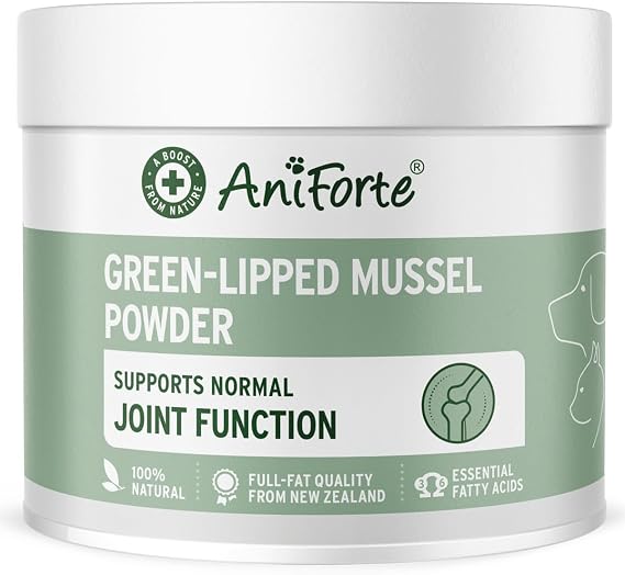 AniForte Green Lipped Mussel Capsules for Dogs 300 Caps - Glucosamine & Chondroitin Joint Supplement, High Strength, Omega-3, Full Fat, Made in Germany