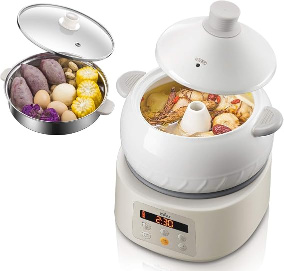 Bear Multi-function Electric Steam Cooker, Yunnan Steam Chicken Soup Steamer Ceramics, DQG-A30C1 New Natural Ceramics Cooking Method, 3L